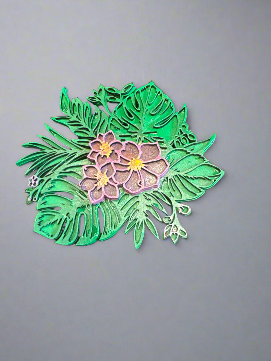 Leaves and flowers layered